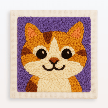Delightful Whisker Joy Punch Needle Kit for Beginners, Smiling Cat Design